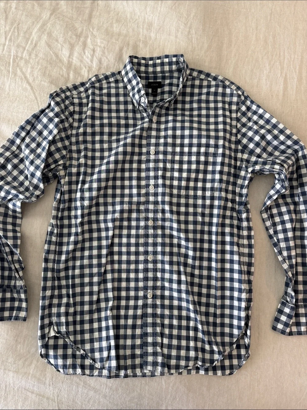 J. Crew Men’s Blue and White Gingham Button-Down Shirt